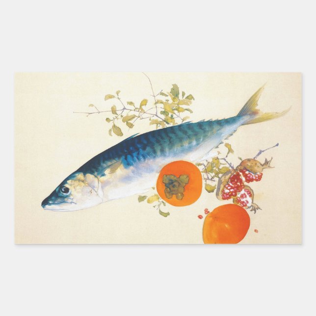 Adesivo Retangular Takeuchi Seiho - Autumn Fattens Fish and Ripens (Frente)