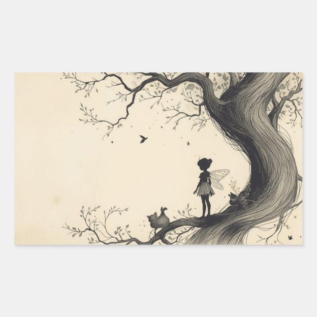 Adesivo Retangular  Tale–Themed Black and White Painting Images (Frente)
