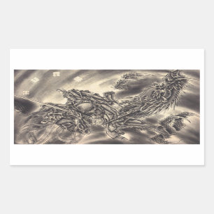 Adesivo Retangular Tatuagem japonês do dragão do demónio do vintag