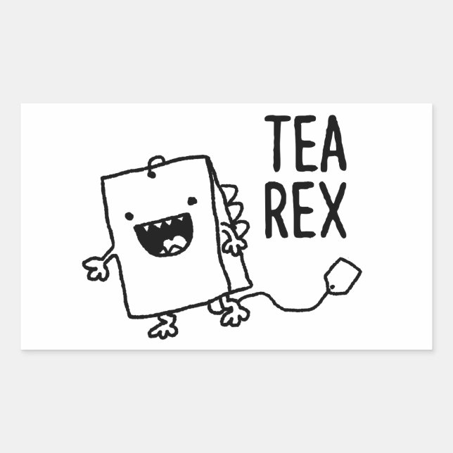 Adesivo Retangular Tea Rex Tea Bag Engraçado Cartoon Pun (Frente)