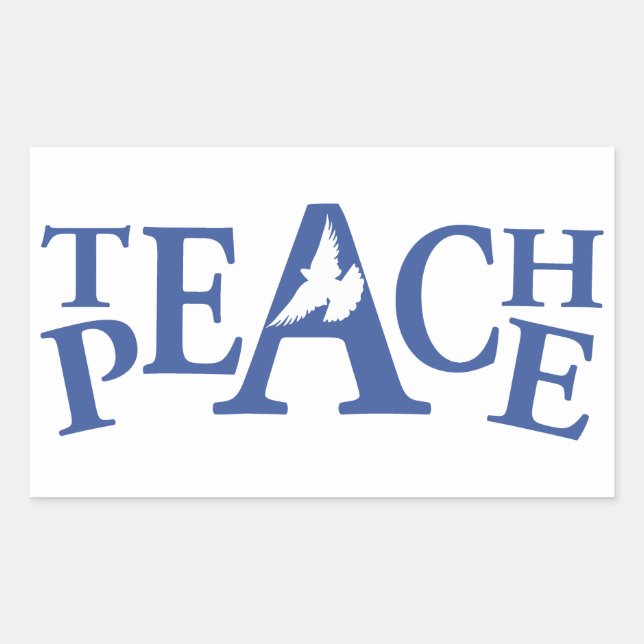 Adesivo Retangular Teach peace solteiro pomve blue text (Frente)