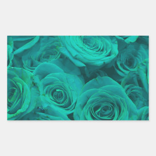 Adesivo Retangular Teal elegante romântico - rosas verdes