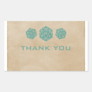 Adesivo Retangular Teal Grunge D20 Dice Gamer Obrigado Stickers