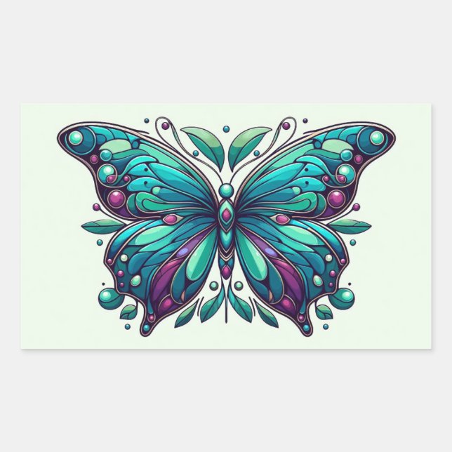 Adesivo Retangular Teal & Purple Butterfly 4 (Frente)