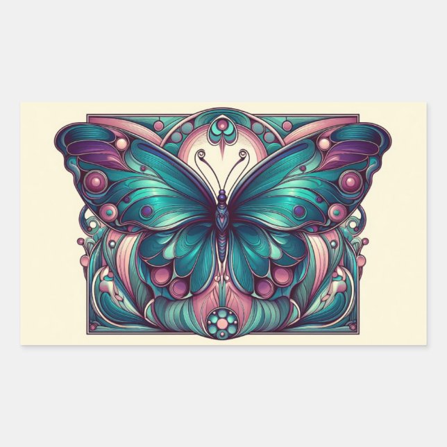 Adesivo Retangular Teal & Purple Butterfly 5 (Frente)