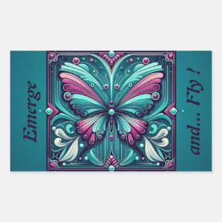 Adesivo Retangular Teal & Purple Butterfly Square