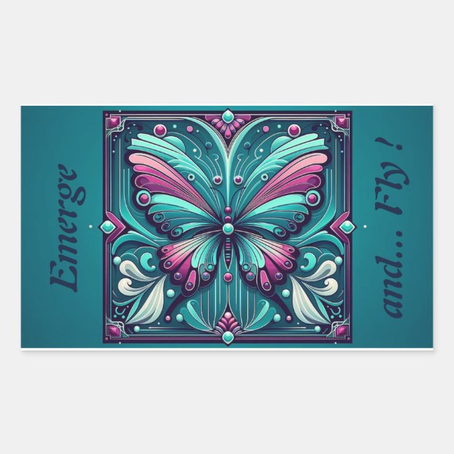 Adesivo Retangular Teal & Purple Butterfly Square (Frente)