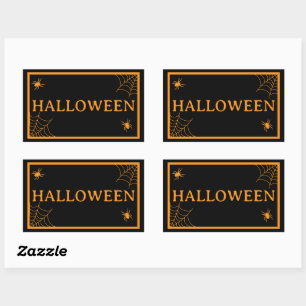 Adesivo Retangular Teia de Aranha Preta Laranja Palavra de Halloween