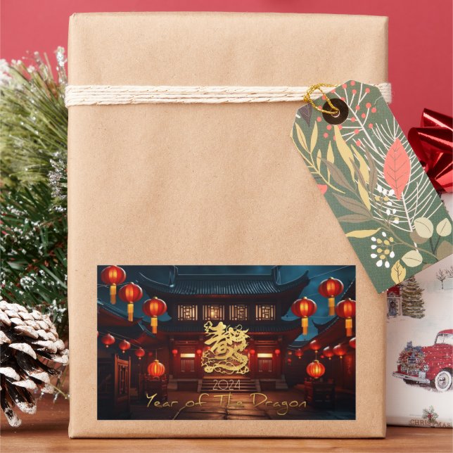 Adesivo Retangular Templo Tradicional de Dragões de Ano Novo Chinês 2 (Feriado)