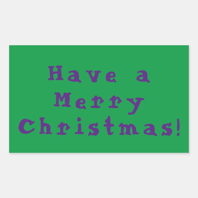 Adesivo Retangular Tenha um Feliz Natal! Roxo em fundo Verde (Frente)