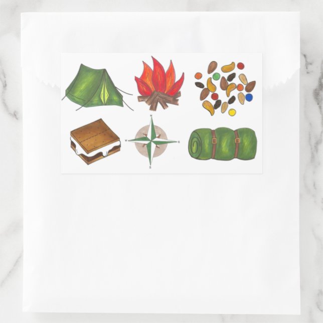 Adesivo Retangular Tent Campfire Compass S'mores Camp Camp Sticker (Bolsa)