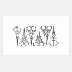 Adesivo Retangular Tesoura Vintage Decoração Branca Preta Elegante