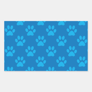 Adesivo Retangular Teste padrão azul das patas do filhote de cachorr