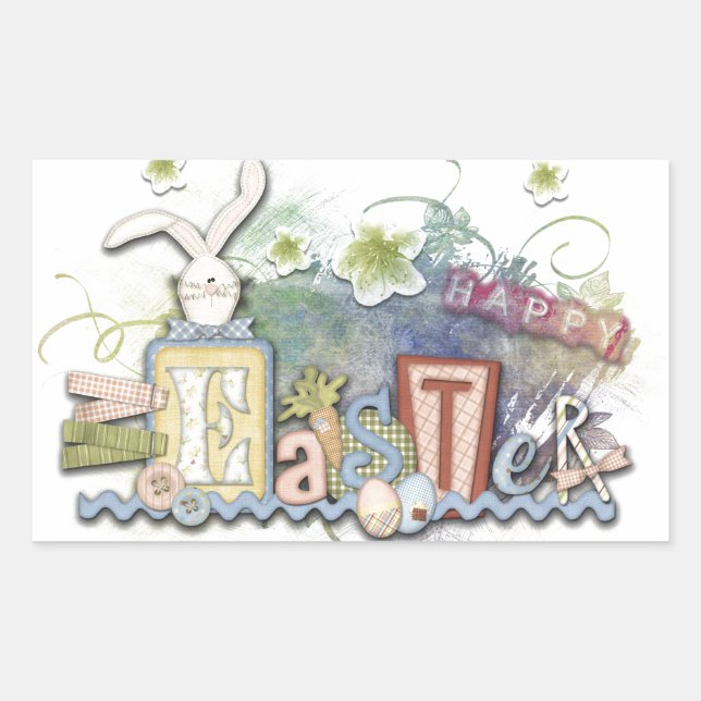 Adesivo Retangular Texto Bonito de Saudação Romântico de Coelhinho de (Frente)