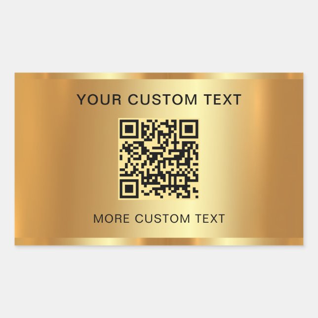 Adesivo Retangular Texto Elegante Varredura de Código QR Dourado (Frente)