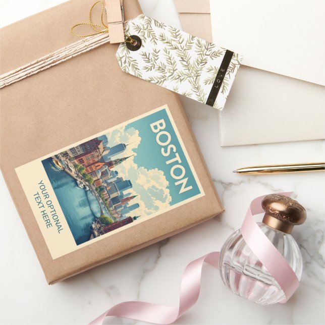 Adesivo Retangular Texto Personalizado em Boston Massachusetts (Presentear)