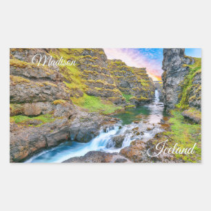 Adesivo Retangular Texto Personalizado Kolufossar Waterfall, Islândia
