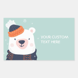 Adesivo Retangular Texto personalizado vinhetas do urso de inverno