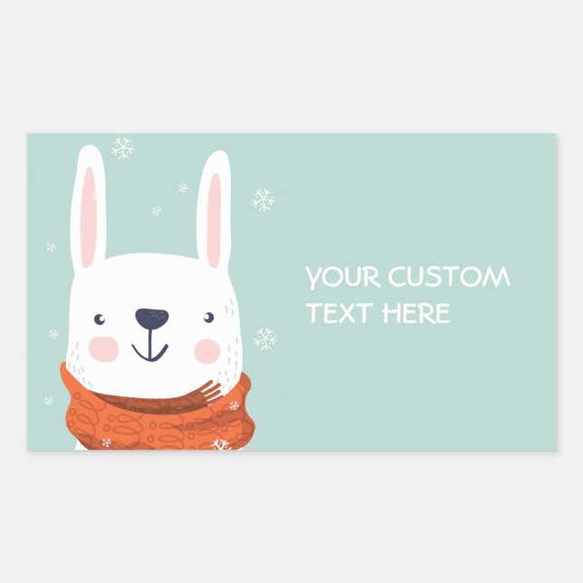 Adesivo Retangular Texto personalizado vinhetas do Winter Bunny (Frente)
