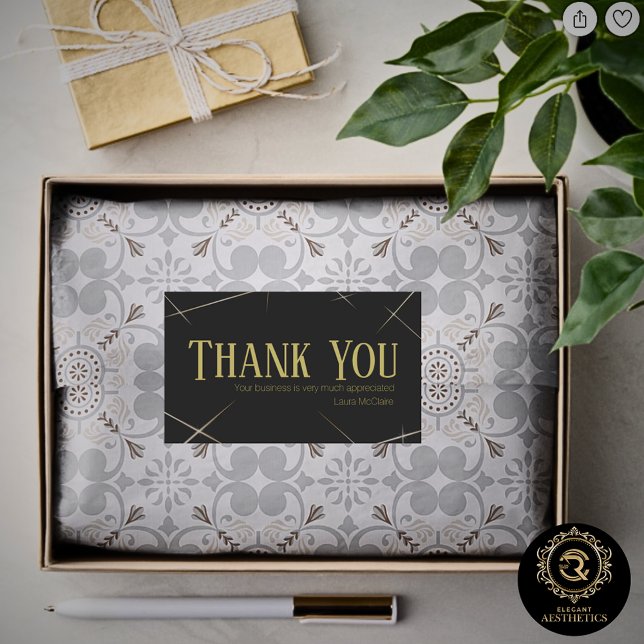Adesivo Retangular Thank You Business Sticker Black & Gold (Criador carregado)