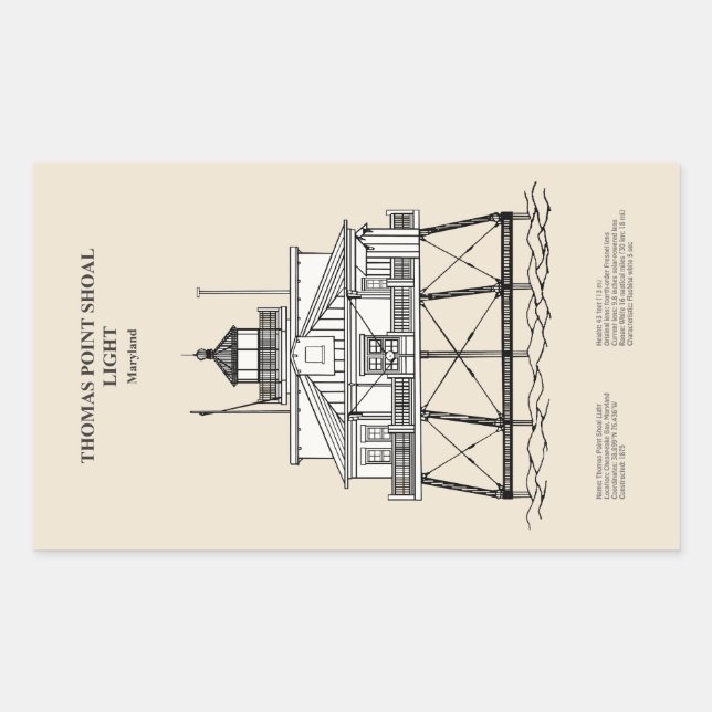 Adesivo Retangular Thomas Point Shoal Lighthouse - Maryland - SBD (Frente)