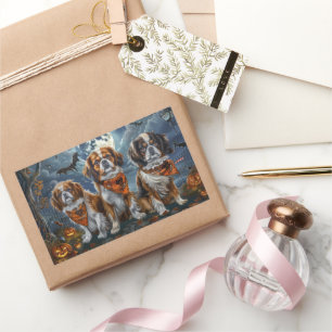 Adesivo Retangular Tibetano Spaniel Halloween Spooky