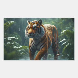 Adesivo Retangular Tigre na Selva Chuvosa