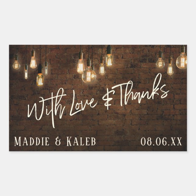 Adesivo Retangular Tijolos com Luzes Edison Antigas Com Amor e Gratid (Frente)