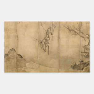 Adesivo Retangular Tinta japonesa em papel Gibbons Primados e Paisage