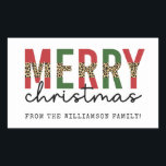 Adesivo Retangular Tipografia de Impressão Leopardo de Natal Moderno<br><div class="desc">Moderno Feliz Natal Leopard Imprima tipografia Design minimalista!</div>