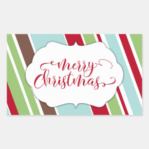 Adesivo Retangular Tipografia de Natal Red Merry com faixas diagonais