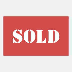 Adesivo Retangular Tipografia Red SOLD Word Impressão
