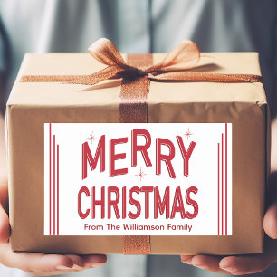 Adesivo Retangular Tipografia Retro Vermelho Feliz Natal