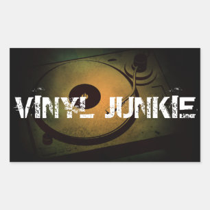 Adesivo Retangular Toca-discos retrô antigo Vinyl Junkie
