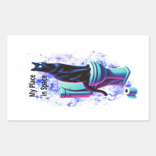 Adesivo Retangular Toilet de Gato Negro Cósmico - Arte Surreal Vaporw