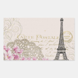 Adesivo Retangular Torre Eiffel Vintage Paris França Romance Rosa