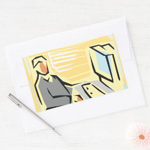 Adesivo Retangular Trabalhando Em Um Autocolante