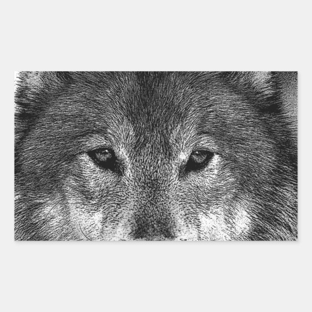 Adesivo Retangular Trabalho de arte do Lobo Negro e Branco (Frente)