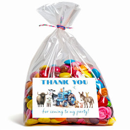 Adesivo Retangular Trator Birthday Farm Animal Obrigado