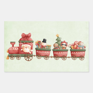 Adesivo Retangular Trem de Natal Vintage Fofo com Brinquedos