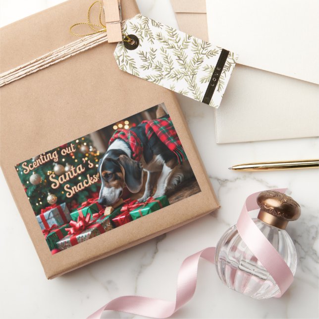 Adesivo Retangular Tremendo Natal Festivo de Walker Coonhound (Presentear)