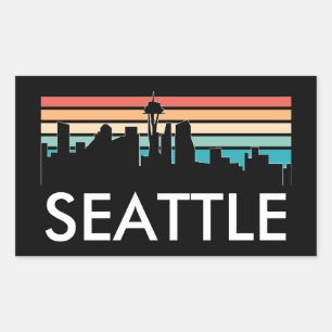 Adesivo Retangular Trendy Seattle Washington Retro Sunset Skyline
