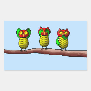 Adesivo Retangular Três corujas sábias, não ouvem, vêem & falam