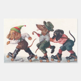 Adesivo Retangular Três Dachshunds de patinagem - um animal engraçado