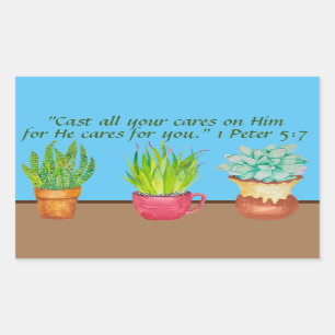 Adesivo Retangular Três Vinhetas Suculentes De Aquarelas Diferentes