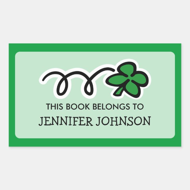 Adesivo Retangular Trevo sortudo Este livro pertence ao rótulo do ade (Frente)