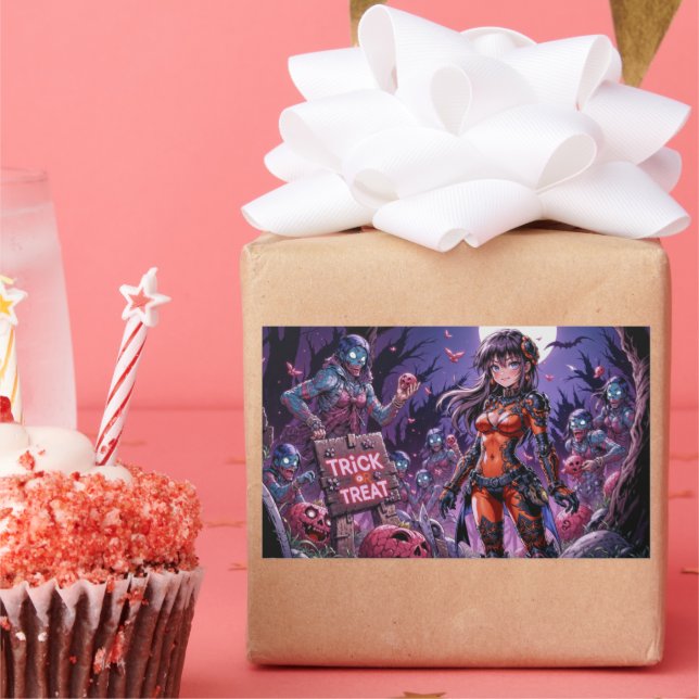 Adesivo Retangular Trick ou Treine Zombies Halloween Entregando o Cér (Festa)