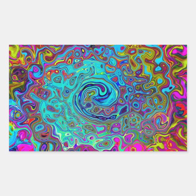 Adesivo Retangular Trippy Sky Blue Abstrato Retro Liquid Swirl (Frente)