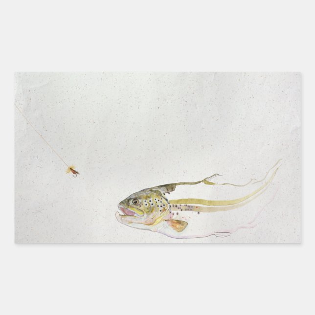 Adesivo Retangular Truta perseguindo mosca de pescador (Frente)