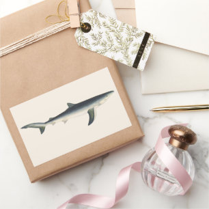 Adesivo Retangular Tubarão Azul Vintage, Vida Marinha do Oceano Aqu